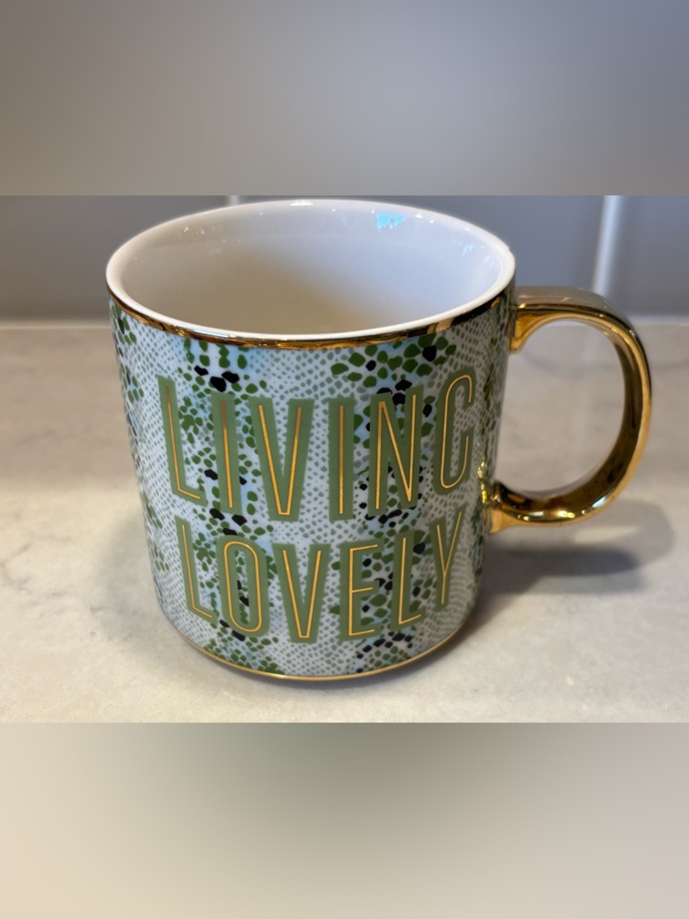 Anthropologie Living Lovely Green Gold Coffee Mug